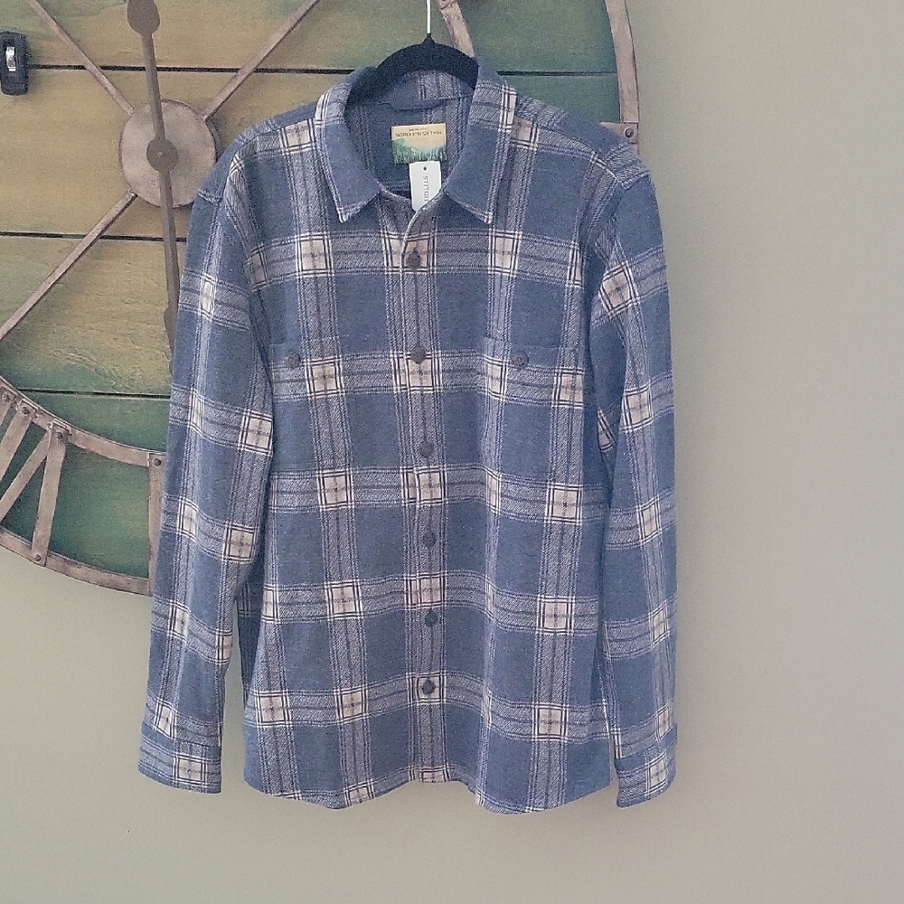Marine Layer Pacifica Stretch Twill Blue Plaid Button Down Over Shirt